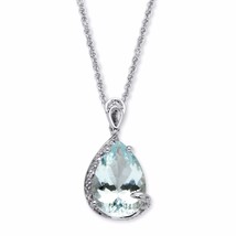 Sterling Silver Aquamarine Drop Pendant Charm Pendant Necklace With 18&quot; Chain - £318.99 GBP