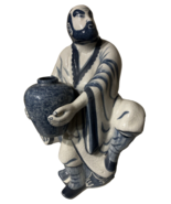 Blue &amp; White Porcelain Asian Man Carrying Vase Figurine Fredric Cooper 16&quot; - €129,36 EUR