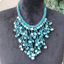 Womens Fashion Abalone Shell Glass Seed Beaded Fringe Statement Necklace - £23.68 GBP