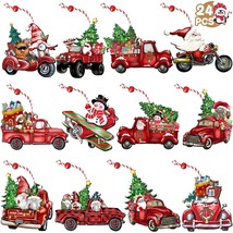 Wooden Christmas Truck Ornaments Red Truck Wooden Hanging Ornaments Wooden Car C - £26.88 GBP