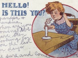Hello Is This You? Antique Telephone Postcard Vintage Posted Ben Franklin Stamp - £7.77 GBP