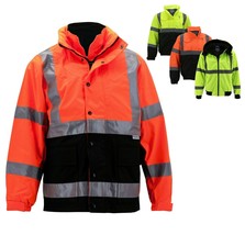 Men's Class 3 Safety High Visibility Water Resistant Reflective Neon Work Jacket - $57.74