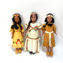 Vintage Indigenous Native American 3 Small Dolls Plastic Beaded Clothing Flaws - £12.66 GBP