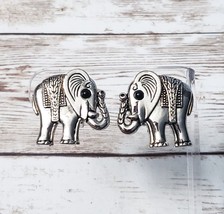 Vintage Clip On Earrings Large Silver Tone Elephants Statement Earrings 1 &amp; 1/8&quot; - £12.54 GBP