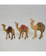 Vtg Nativity Handcrafted Olive Wood Carved Camels Figurine Sculpture Set... - £44.60 GBP