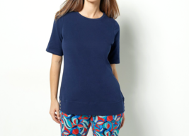 Sport Savvy French Terry Round Neck Elbow Sleeve Tunic Top-  Navy, 1X - £18.60 GBP