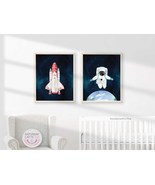 Watercolor Space Print, Spaceship Planet Earth Rocket Astronaut Poster |... - £5.50 GBP