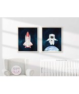 Watercolor Space Print, Spaceship Planet Earth Rocket Astronaut Poster |... - $7.00