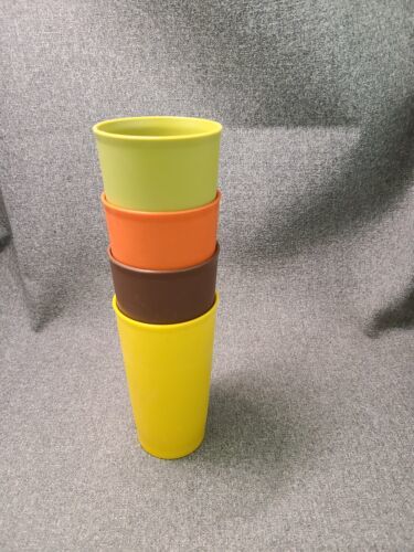 Primary image for Vtg Tupperware 12 oz Tumblers Glasses #873 Harvest Colors Stackable set of 4