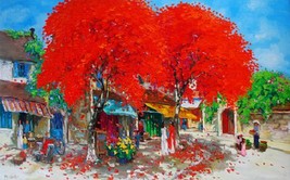 Red Season 2, a 24 high x 39 commission original oil painting by Phuon... - £276.55 GBP