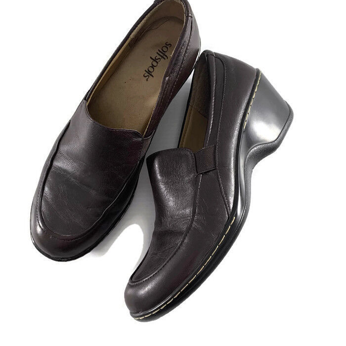 Primary image for Softspots Womens Shoes Size 9 1/2 M Brown Leather Heeled Loafers Slip On