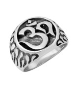 Flaming Aum or Om Symbol Detailed Sterling Silver Ring-10 - £23.77 GBP