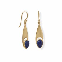 14K Gold Plated Pear Shaped Lapis Fancy Dangle Drops Women&#39;s Earrings 42.5 mm - £133.93 GBP