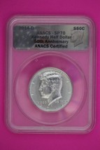 2014 D SP 70 Silver 50th Anniversary Kennedy Half Dollar ANACS Graded Slab 628 - £42.52 GBP