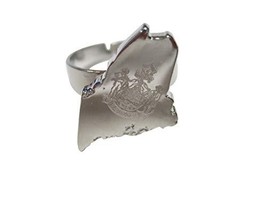 Maine State Map Shape and Flag Design Adjustable Size Fashion Ring - £23.62 GBP
