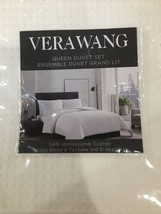 Vera Wang Soft Honeycomb Cotton 3pc Queen Duvet Set Solid White Nip Beautiful - £118.32 GBP
