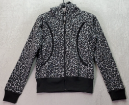Mikk Athletic Hoodie Women&#39;s Small Gray Leopard Print Long Sleeve Full Zipper - £14.73 GBP