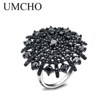 Gemstone Natural Black Spinel Ring Female Solid 925 Sterling Silver Rings For Wo - £44.09 GBP