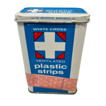 Antique 1950s American White Cross Plastic Bandages Empty Tin Hinged - £15.32 GBP