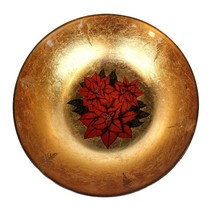 Christmas Holiday Glass Decorative Gold Bowl With Poinsettia Design - 10... - $27.10