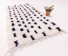 Small Kilim Rug, White Black Moroccan Knotted Rug 2x3, Berber Morocco Ba... - $98.01