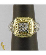 Judith Ripka 18k Yellow Gold &amp; Sterling Silver Diamond Plaque Ring Sz 5.75 - €1.169,08 EUR