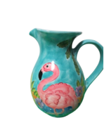 Hausenware Turquoise Blue Lake Garden Phlox Ceramic Pitcher Flowers Flam... - £26.06 GBP