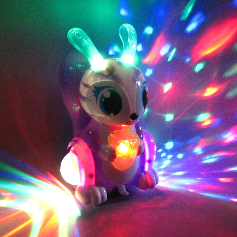 Electric Cartoon Music Lighting Squirrel 360 Degree Rotating Animal Model Doll - £16.14 GBP