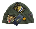 Polo Ralph Lauren Patch RL Tiger Naval Green Skull Beanie Cap One Size NEW - $69.99