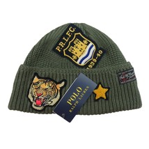 Polo Ralph Lauren Patch RL Tiger Naval Green Skull Beanie Cap One Size NEW - £55.78 GBP