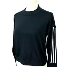 Adidas Shirt Pullover Small Black 3 Stripe Long Sleeve Athletic Sweater - $44.99
