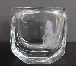 1973 clear art glass small vase frosted accents little girl looking at s... - $39.99