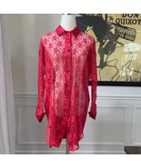 Vintage Victoria’s Secret Gold Label Sheer Red Lace Satin Night Shirt Pa... - $28.76 CAD