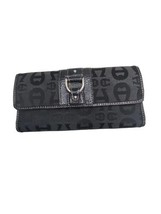 Etienne Aigner Bifold Wallet Black Logo Jacquard Leather ID Cards Coin Slip - $18.58