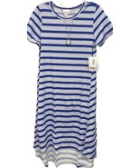 NWT LuLaRoe Small Royal Blue &amp; White Decorative Striped Carly Swing Dress - $41.57