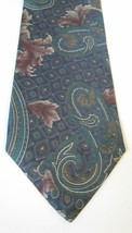 Men&#39;s BILL BLASS Floral Paisley Tie 100% Silk Muted Blue Purple Taupe - £9.48 GBP