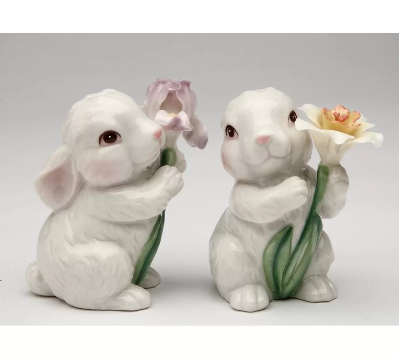 Porcelain Bunny Rabbit Salt and Pepper Set - $39.95