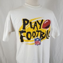 Vintage 90's NFL Play Football T-Shirt Large White Crew Nutmeg Promotional Retro - $21.99