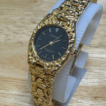 Vintage Geneve Quartz Watch Women Gold Nugget Tone Diamond Analog New Ba... - $28.49