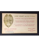 West Coast Alarm System Los Angeles California 1950s Business Card CD Be... - $18.00