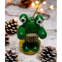 Vintage Frog Accordian Player Christmas Tree Ornament Russ Berrie Green Mini - $11.89