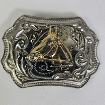 Golden Horse On Silver Western Belt Buckle Shiny Metal   3.5” Long And 2.5 Wide - £9.45 GBP