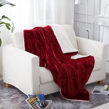 Burgundy Twin Sherpa Flannel Fleece Reversible Blanket Extra Soft Brush ... - £36.31 GBP