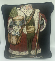 Black Tapestry Pillow Fabric Back &amp; Santa Father Christmas Embroidered 1... - £9.19 GBP