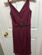Anne Klein Size 6 Midi Dress RN50610 Burgundy 100% Silk Cocktail Wedding... - $20.56