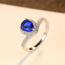 Love Ring Women&#39;s 925 Silver Heart-Shaped Blue Gemstone Elegant US8 - £28.04 GBP