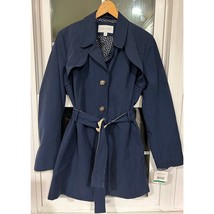 Relativity NWT Navy Ladies Spring short Trench Raincoat polka dot  Lined... - $32.99