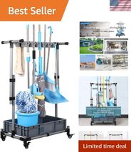 Broom and Mop Holder Put Wet Mops Movable Floor-Mounted Mop Rack Floor S... - $194.39