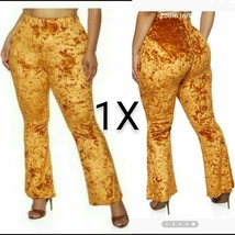 Plus Size Orange Gold Crushed Velvet Flared Pants Size 1X - £22.52 GBP