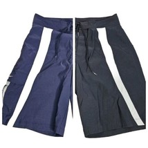 VTG Nike Board Shorts Mens 38 Black Blue White Striped Trunks Pockets Lo... - $49.49